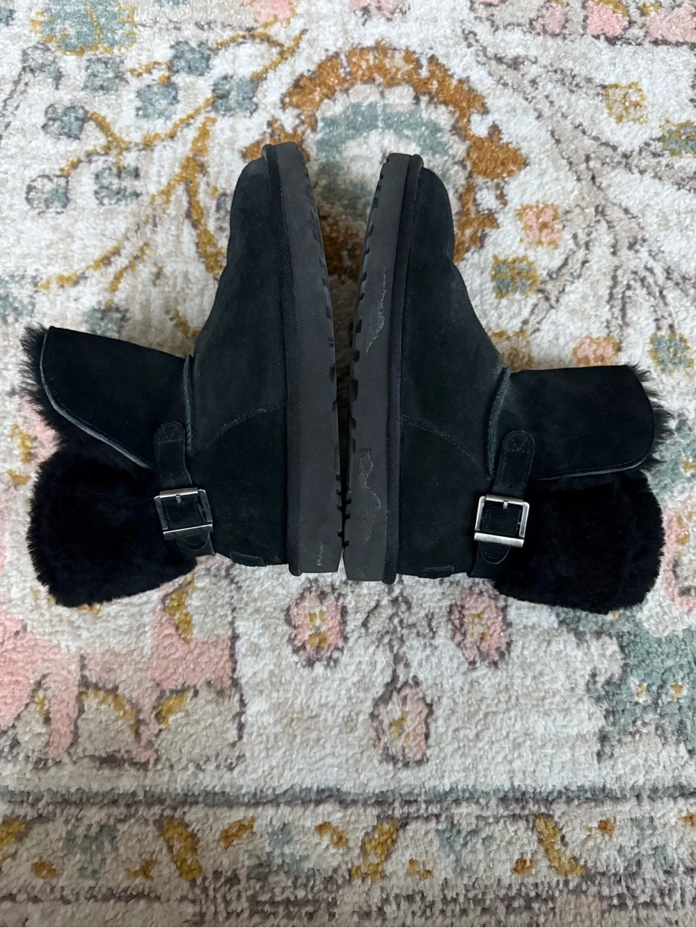 UGG Karel Genuine Shearling Lined Boot Black Suede Size 9